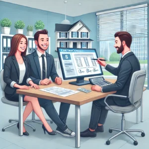 DALL·E-2025-03-16-13.19.56-Uma-ilustracao-realista-mostrando-um-casal-assinando-um-contrato-de-financiamento-imobiliario-em-um-banco.-O-consultor-financeiro-aponta-para-um-grafi-300x300 Sistema de Financiamento para Imóveis: Entenda SFH e SFI
