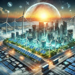 DALL·E-2025-03-15-09.37.01-A-conceptual-image-showcasing-the-future-of-renewable-energy-with-a-smart-city-powered-by-solar-panels-and-wind-turbines.-The-scene-should-include-ene-300x300 A Revolução das Energias Renováveis: Como o Sol e o Vento estão Moldando o Futuro