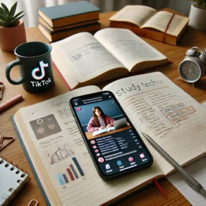 DALL·E-2025-03-15-14.59.24-A-modern-study-environment-with-a-smartphone-showing-a-TikTok-video-about-study-techniques.-The-desk-includes-open-books-a-notebook-with-handwritten--300x300 Dicas de Estudo: Como Aprender com as Tendências do TikTok