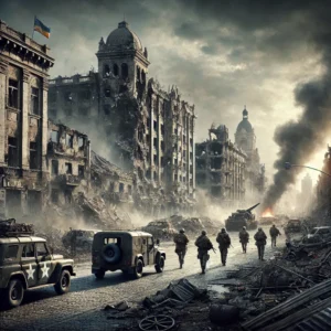 DALL·E-2025-03-15-16.03.10-A-guerra-na-Ucrania-em-2025_-Uma-cena-realista-mostrando-a-destruicao-em-uma-cidade-ucraniana-com-edificios-danificados-e-veiculos-militares.-Civis-e-300x300 O Impacto dos Conflitos Internacionais na Economia Global e Segurança Mundial